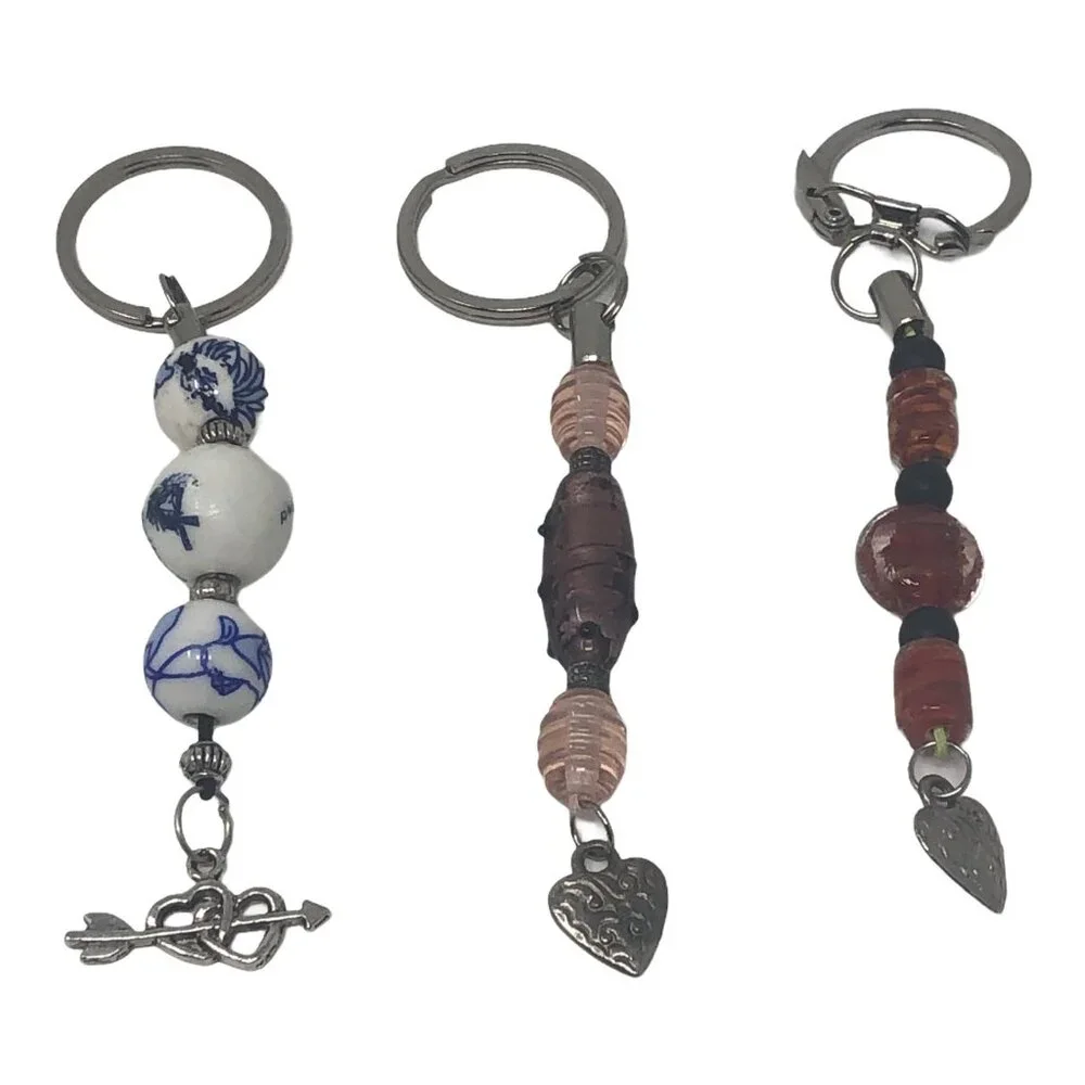 Handmade Keychains Lot of‎ 3 Jewelry Beaded Love Hearts Romance Gift